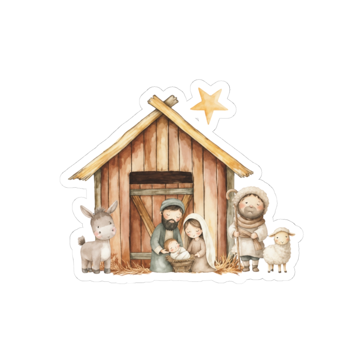 Nativity Stable Scene Tidings Great Joy Square Sticker