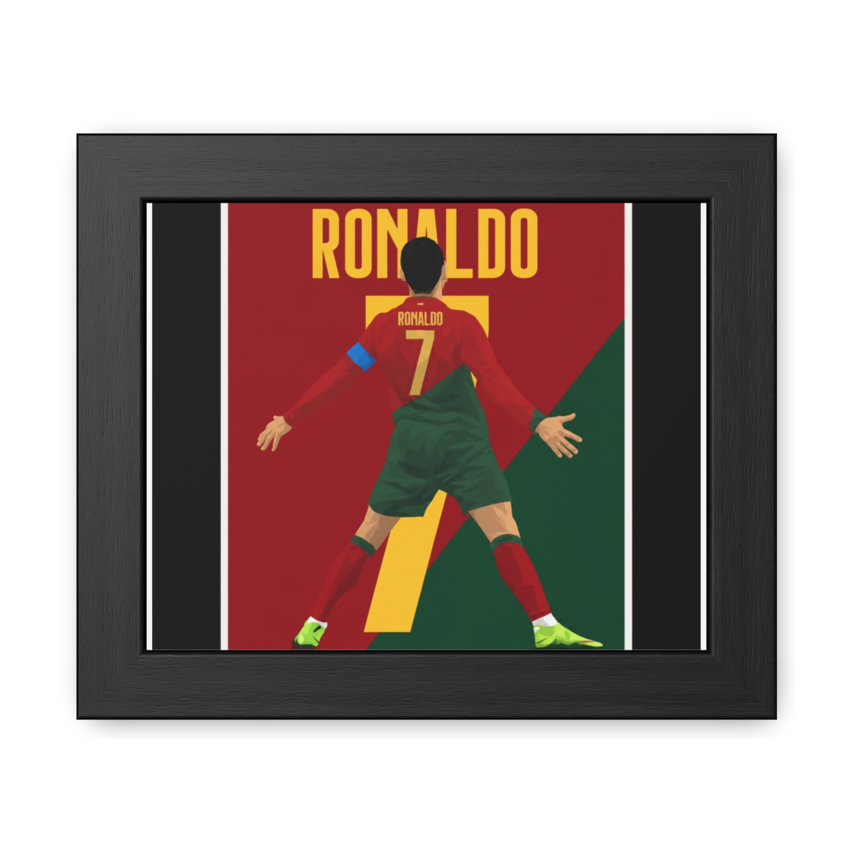 Ronaldo #7 Soccer Player Red & Green Uniform Framed Print