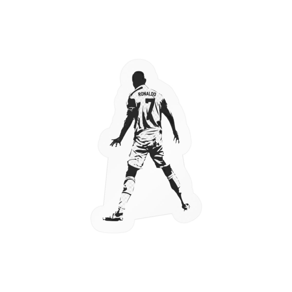 Black and white silhouette wall decal of a football player wearing a jersey with the number 7 and the name "RONALDO" on the back