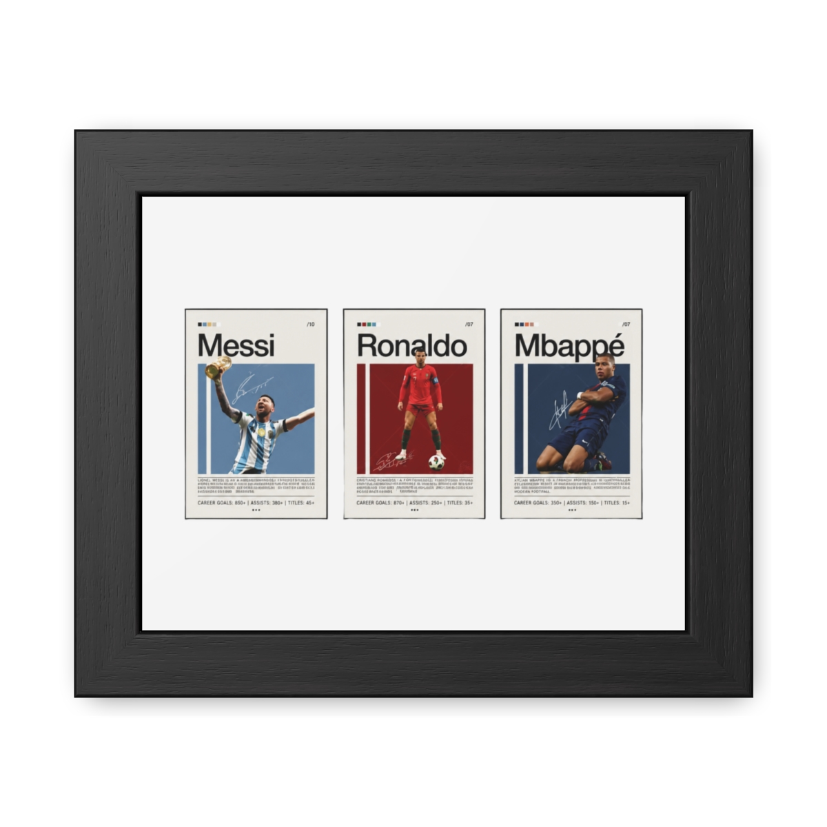 Messi Ronaldo Mbappé Football Stars Framed Posters